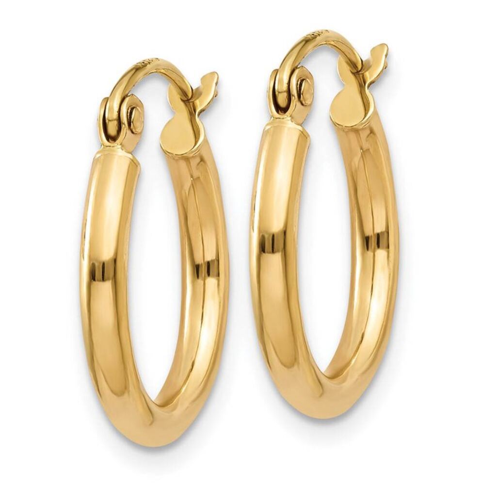 2mm x 15mm 14k Yellow Gold Classic Round Hoop Earrings - Picture 2 of 5